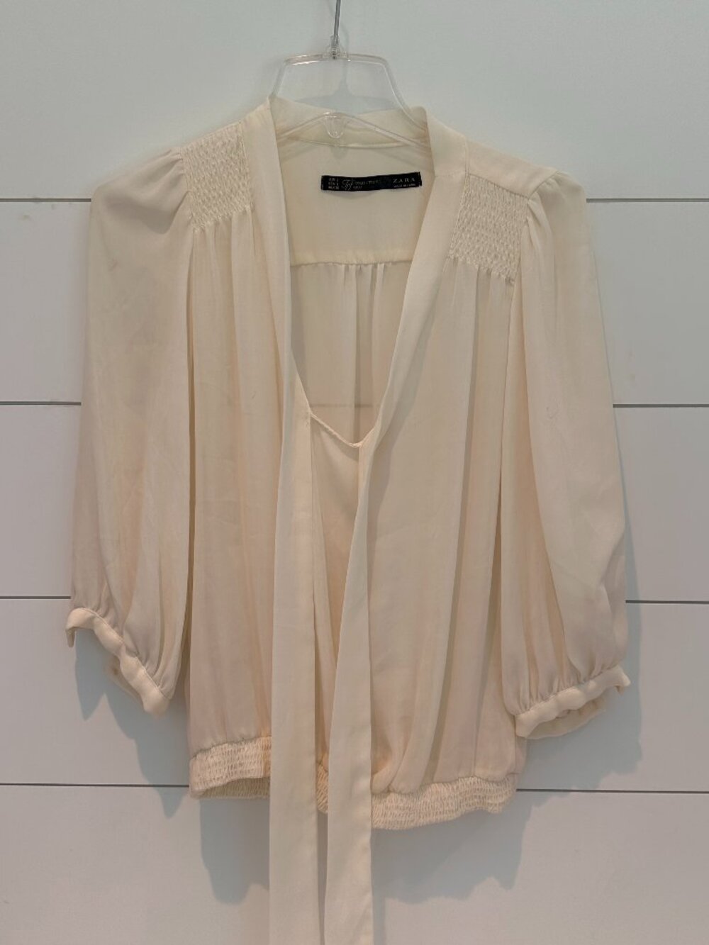 Zara TRF Collection Cream White Bow Blouse - size S